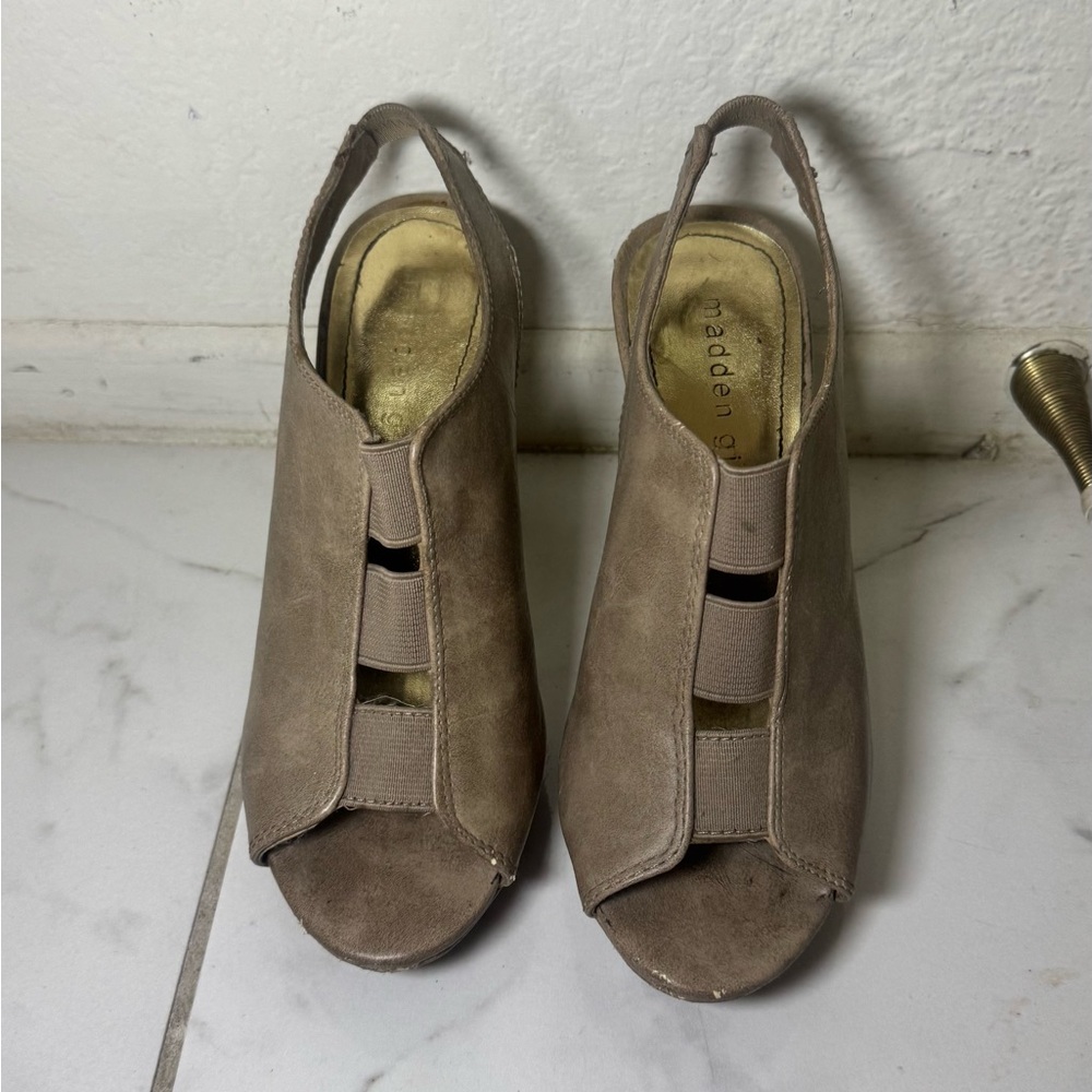 Madden Girl Taupe Peep Toe Mules
